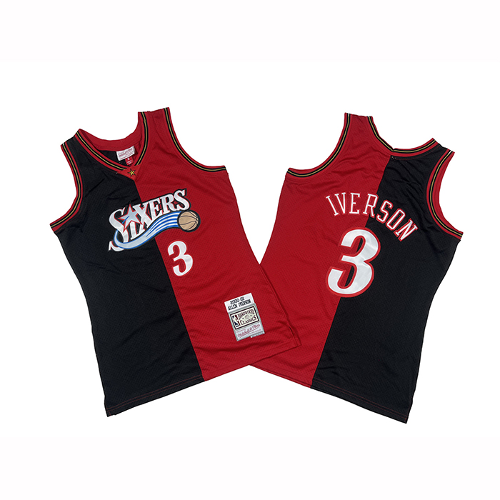 Camiseta Philadelphia 76ers Allen Iverson NO 3 Mitchell & Ness 2000-01  Negro Rojo